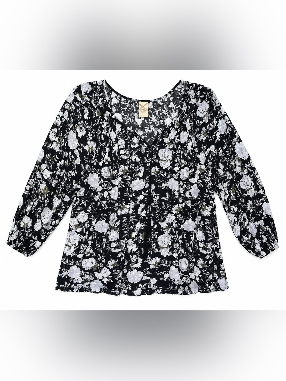 Women's Black Floral V-Neck Top